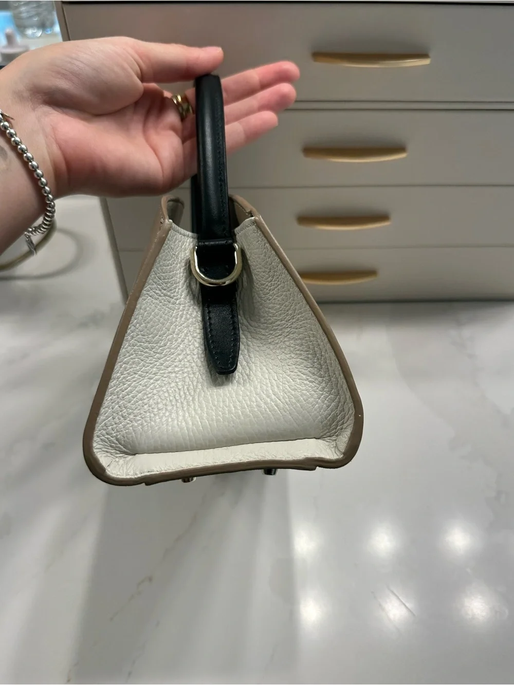 Furla Taupe Satchel with Black Top Handle